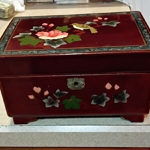 Vintage Wooden Red Lacquered Japan Jewelry Box